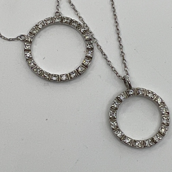 Vintage Layered Sterling Silver Necklace , CZ Double Eternity & Circle of Life - Picture 6 of 12